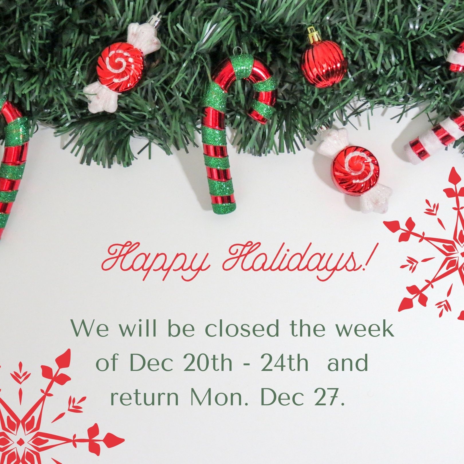 WMG Christmas Week Holiday Hours 2021